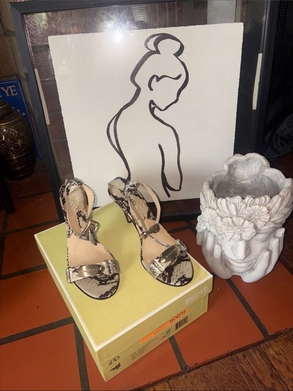 MICHAEL Michael Kors Snake-Print Strappy Heels in Black and Cream